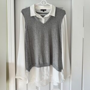 Adrianna Papell Gray Sweater Vest with White Blouse